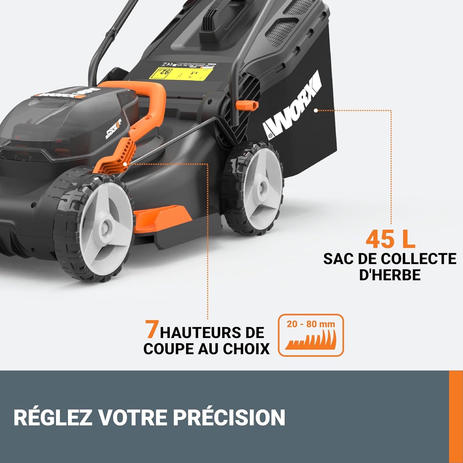 2026 WORX Tondeuse à Gazon sans Fil 40 V (2 x 20 V) Max 40cm WG734E Idéale pour Un Jardin jusqu'à 500m², Powershare, 4 Ah, Technologie IntelliCut Hauteur de Coupe 20-80mm
