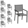 2026 Lot de 8 chaises en aluminium anthracite - textilène gris Happy Garden