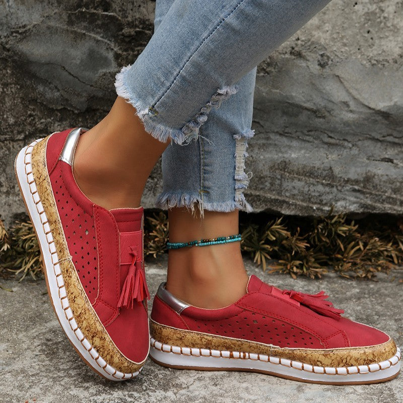 Mocassins décontracté pompon confortable sans lacets pour femme