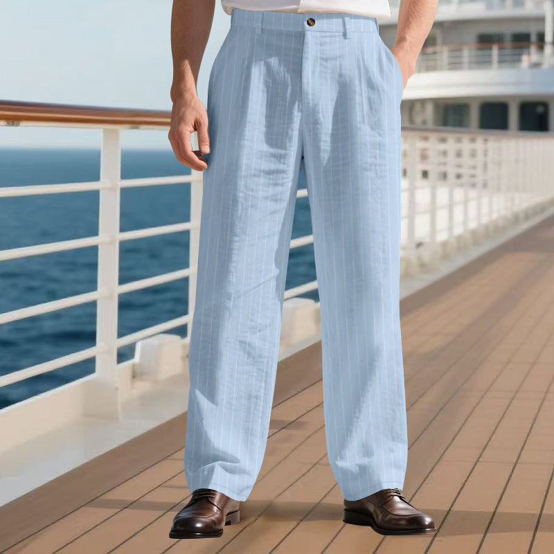 Pantalon rayé en coton et lin cool décontracté confort pour homme