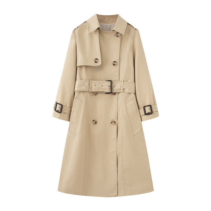 Trench-coat mi-long longueur style britannique élégant hiver classique pour femme