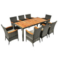 2026 Salon de jardin avec 1 table et 8 chaises en bois et rotin anti-uv pieds réglables et coussins imperméables inclus 20_0009211