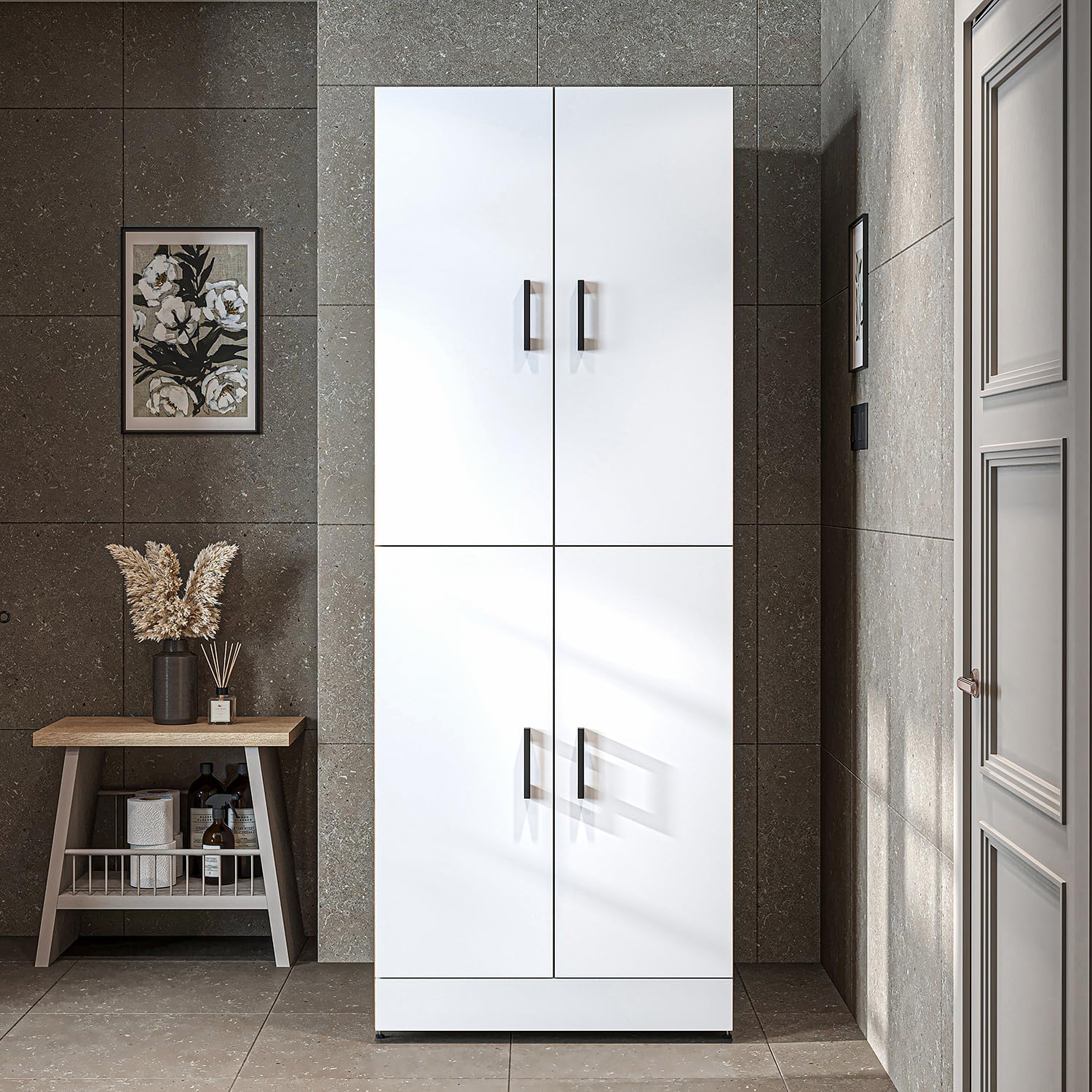 2026 ROOMART Dora Armoire de machine à laver, pour sèche-linge et machine à laver, en 4 couleurs, avec portes et planche coulissante (chêne anthracite)