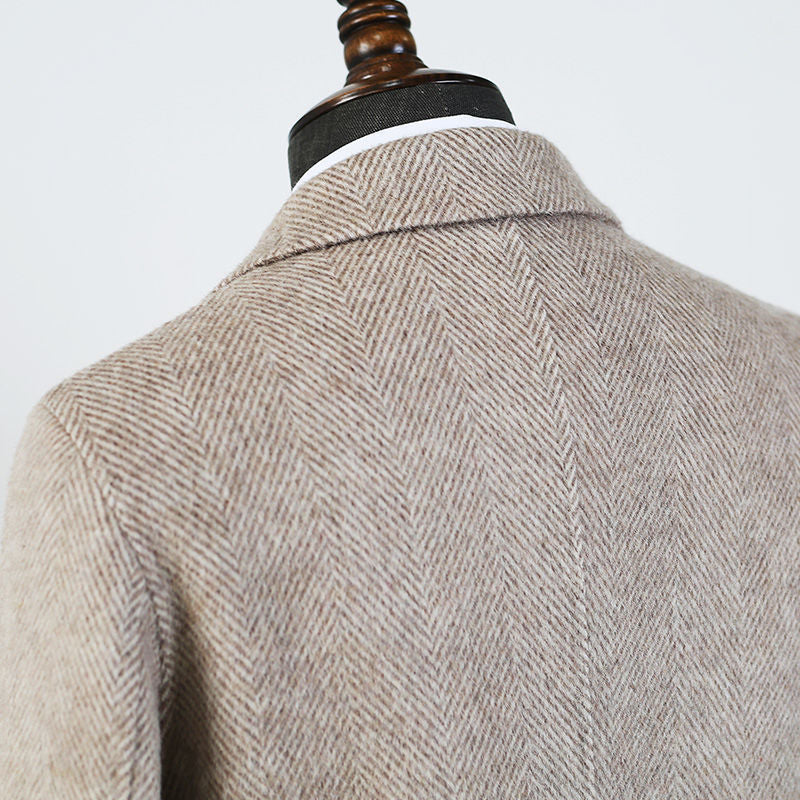 Men's Double Faced Wool Herringbone Pattern Mid Length Overcoat - LAKD London