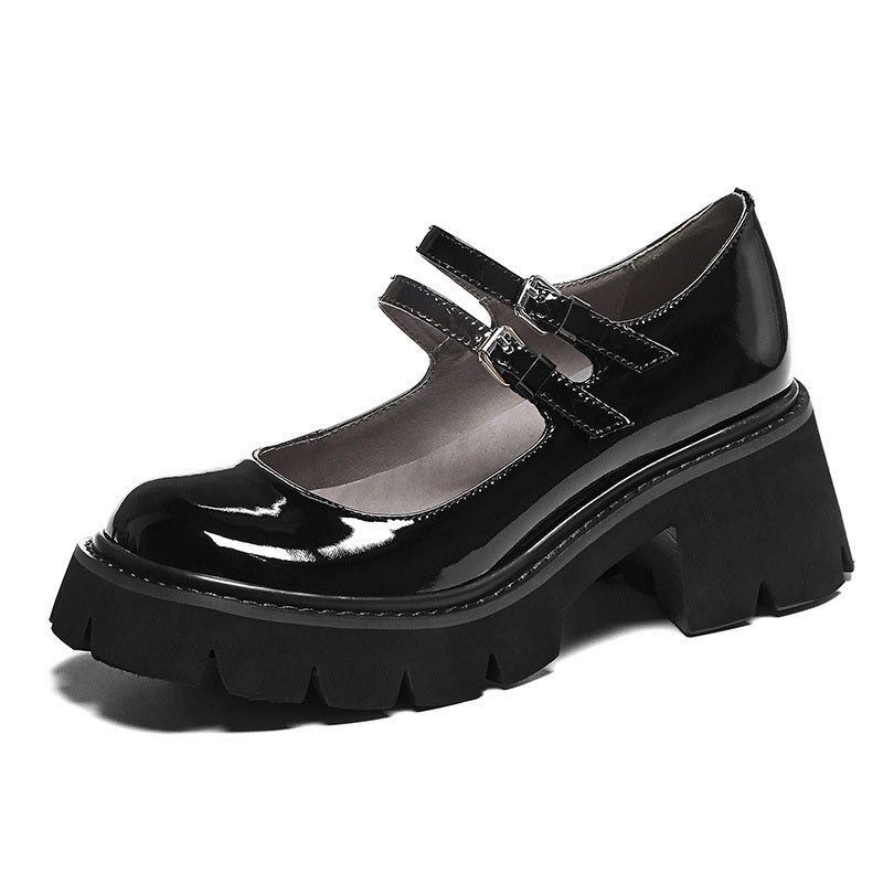 Escarpins en cuir véritable Mary Jane bout rond petit talon pour femme