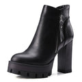 Womens British Retro High Heel Thick Sole Short Boots - Martin Leather Boots - LAKD London