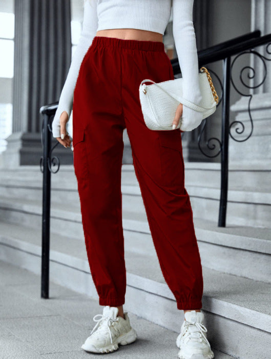 Pantalon décontracté cargo élastique waist coupe ajustée utility pour femme
