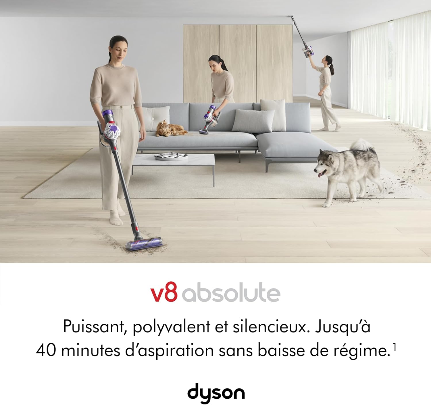 2026 2025 Dyson V8 Advanced™ Aspirateur Balai sans Fil – 130 AW, 40 Min d’autonomie, Brosse Motorbar Auto-démêlante, Accessoires combinés, Station Murale, Argent/Nickel