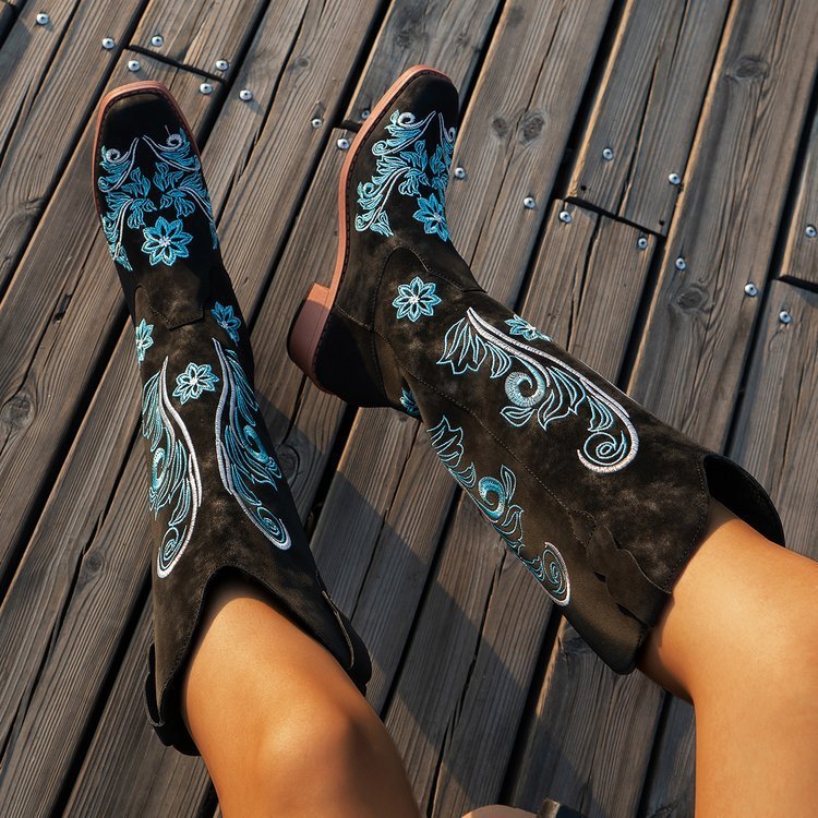 Bottes cowboy grande taille brodé chic style western pour femme