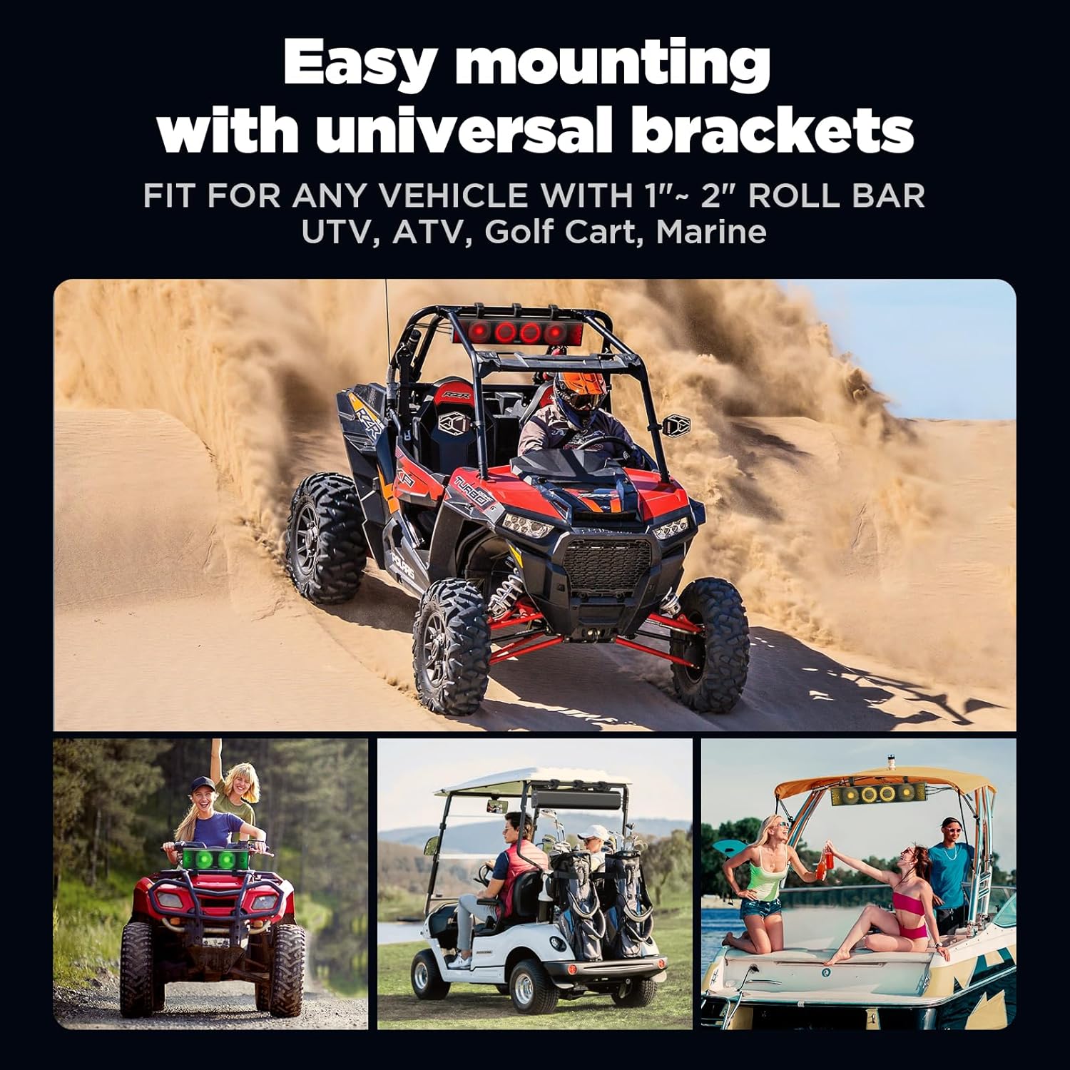 2026 25-Zoll-UTV-Soundbar, ATV-SoundBar Bluetooth mit RGB-Beleuchtung, verstärkte Soundbar, wasserdichte Golfwagen-Soundbar, UTV-Lautsprecher kompatibel mit Polaris RZR Can-Am
