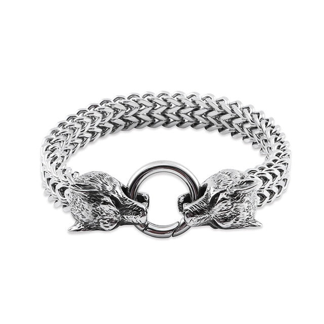 Men's Rock Viking Wolf Charm Bracelet Stainless Steel Skull Style - LAKD London