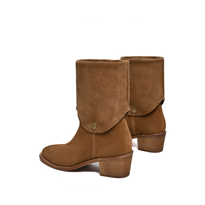 Bottines mat cuir de vachette style western bout pointu court tige haute cheville pour femme