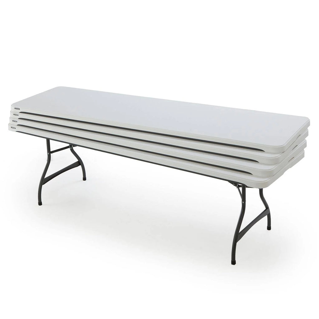 2026 Lot de 4 tables pliantes commerciales empilables de 8 pieds - Blanc (80344)