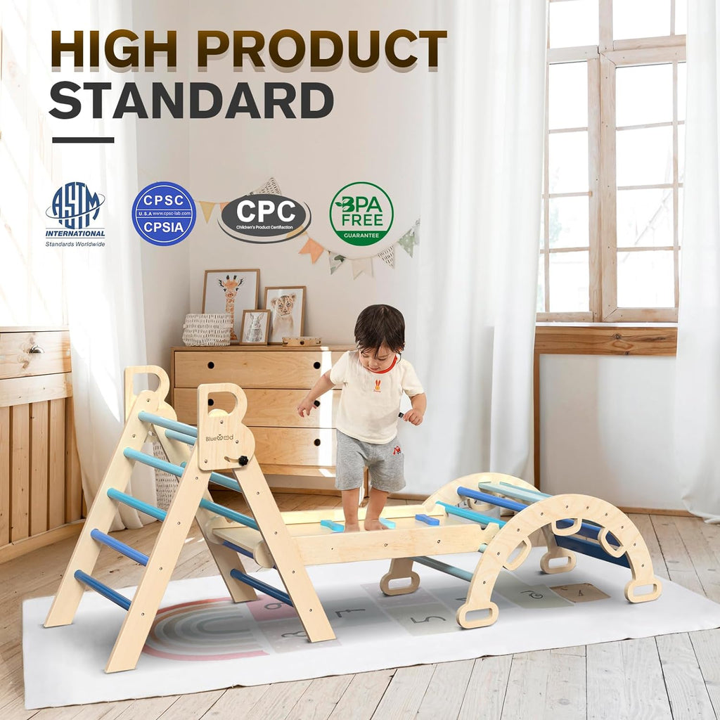 2026 Pikler-Dreieck-Set, 7-in-1, faltbares Baby-Kletterspielzeug, hölzernes Montessori-Kletterset mit Bogen, Rampe und Leiter, Baby-Klettergerät, Indoor-Klettergerüste für Kleinkinder, Montessori-Spielzeug – Regenbogen