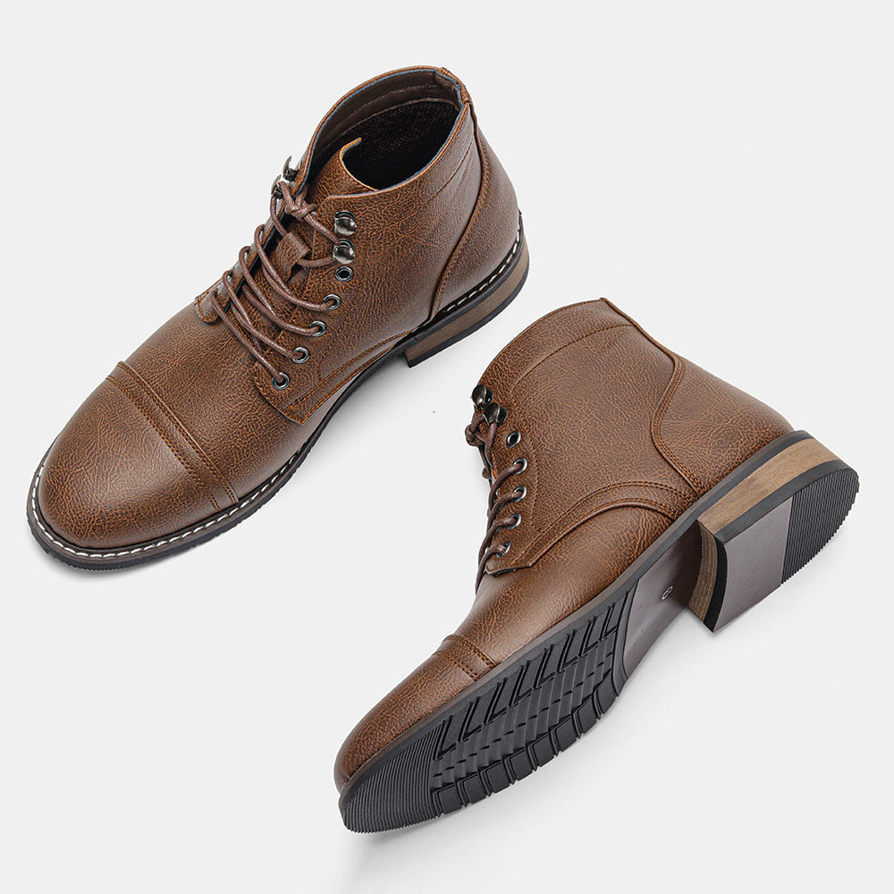 Bottines vintage décontracté en cuir à lacets cheville semelle rigide pour homme