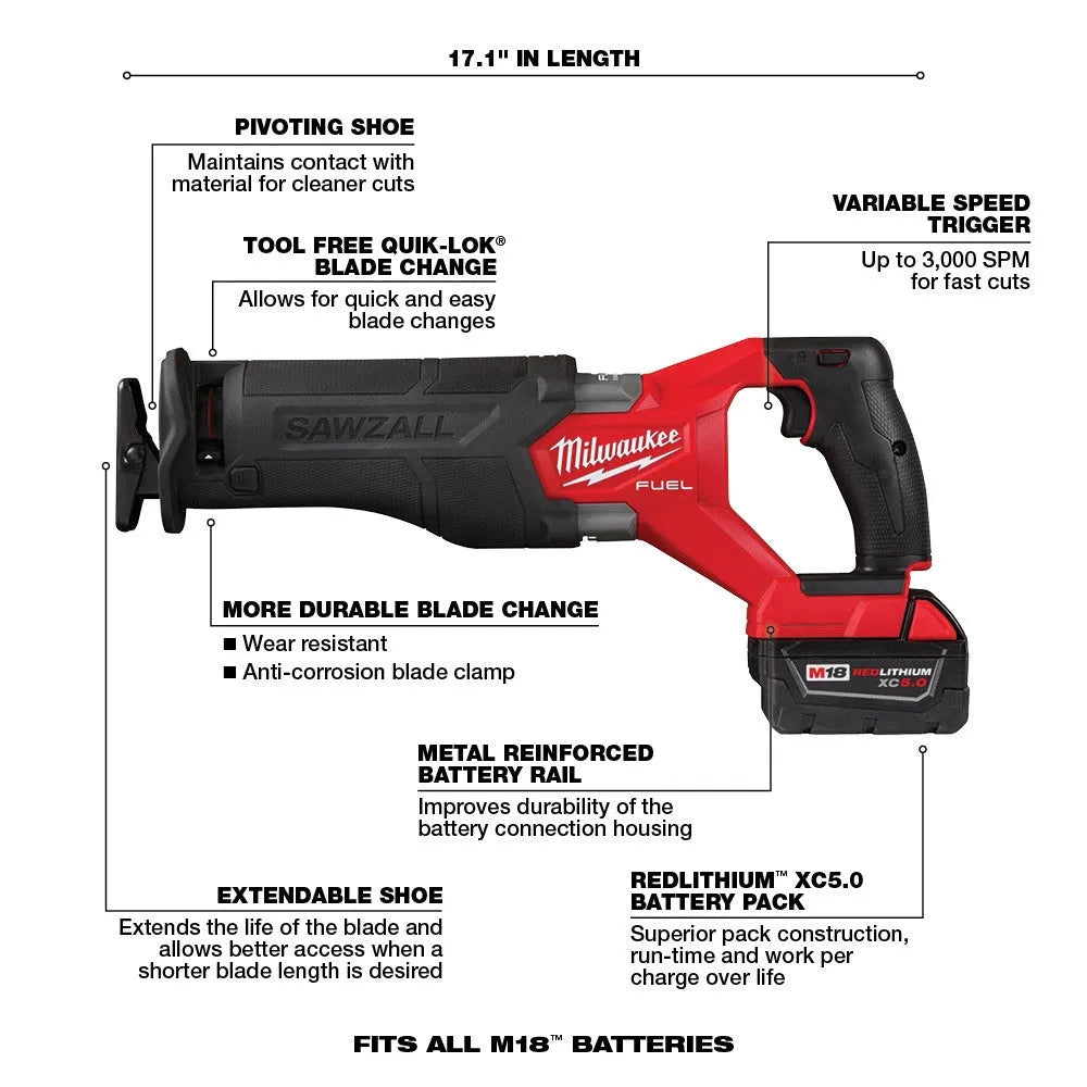 2026 2025 M18 FUEL 18V Akku-Kit Combo mit 7 Werkzeugen und 5,0 Ah Lithium-Ionen-Akku ohne Bürstenmotor