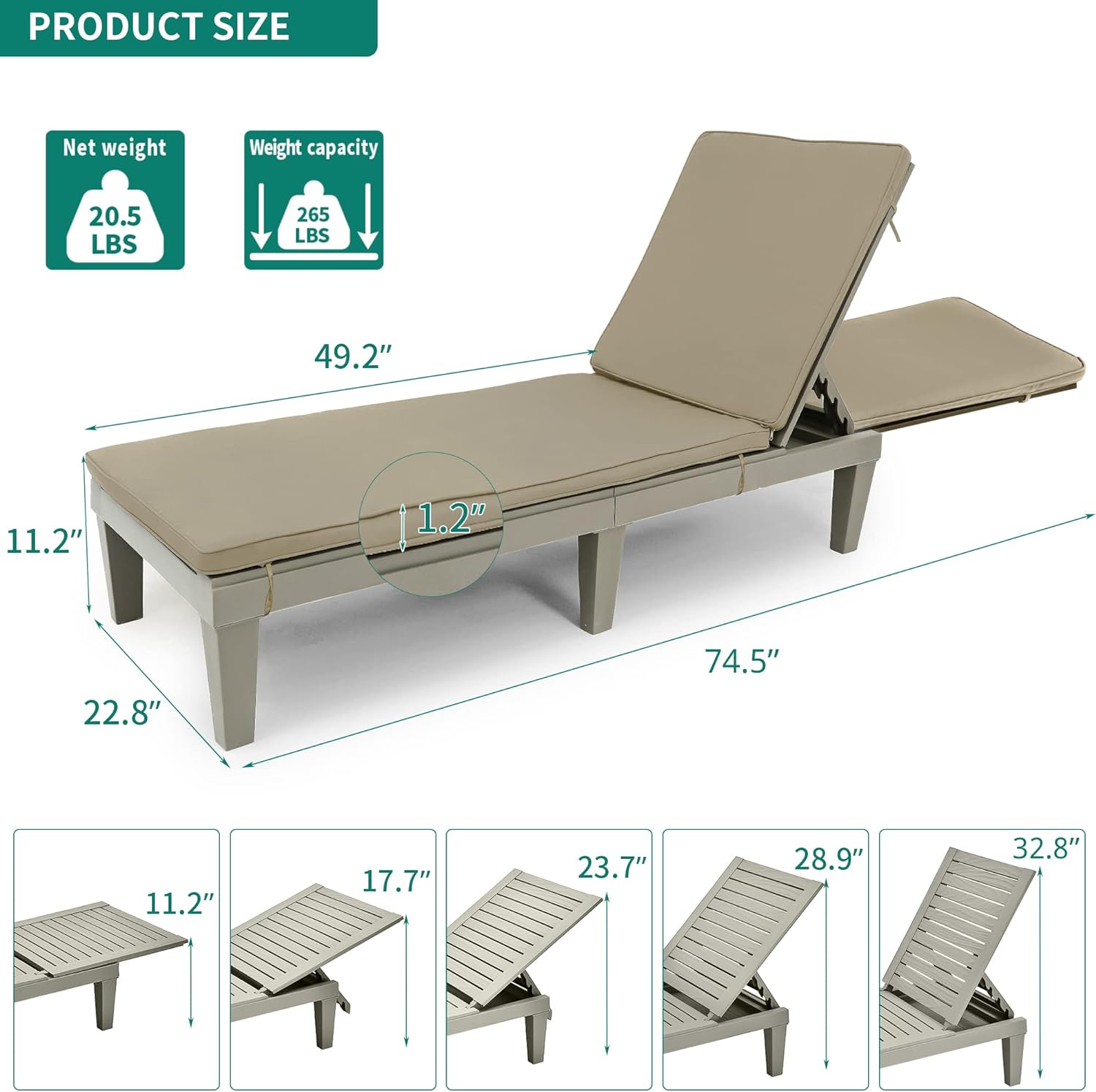 2026 Chaiselongue-Stühle für den Außenbereich, 4er-Set mit verstellbarer Rückenlehne, stabile Liegen für Terrasse und Poolrand, einfache Montage, wasserdicht und leicht mit einer Tragfähigkeit von 120 kg, schwarz
