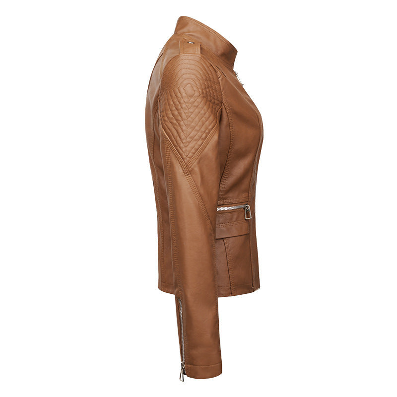 Veste coupe ajustée en cuir PU moto zippé pour femme