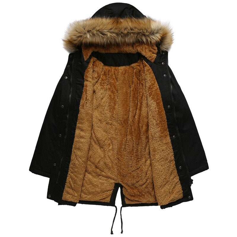 Veste à capuche col en fourrure en velours doublé medium hiver pour femme