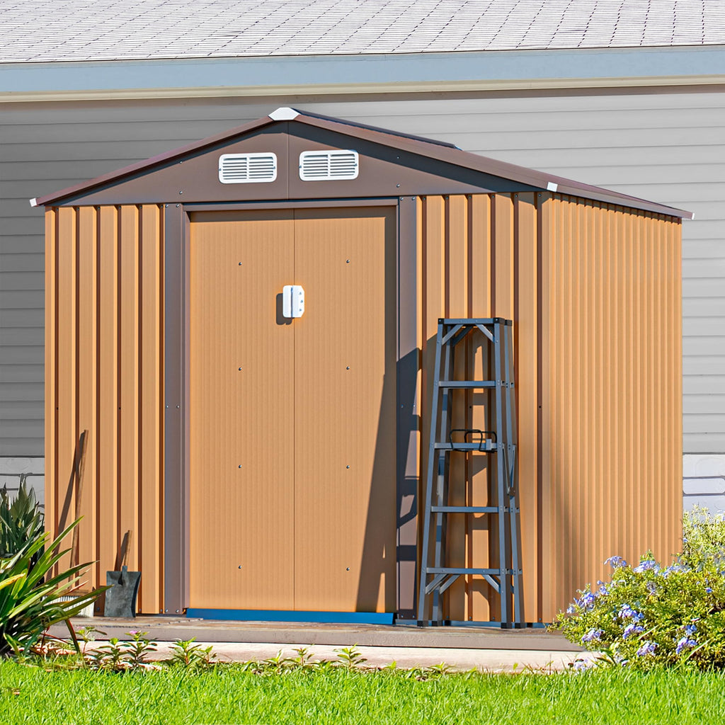2026 JAXPETY Schuppen und Lagerung im Freien, 6 × 8 FT Gartenschuppen, Werkzeugschuppen aus Metall für den Außenbereich mit Schiebetüren für Hinterhof, Terrasse, Kaffee