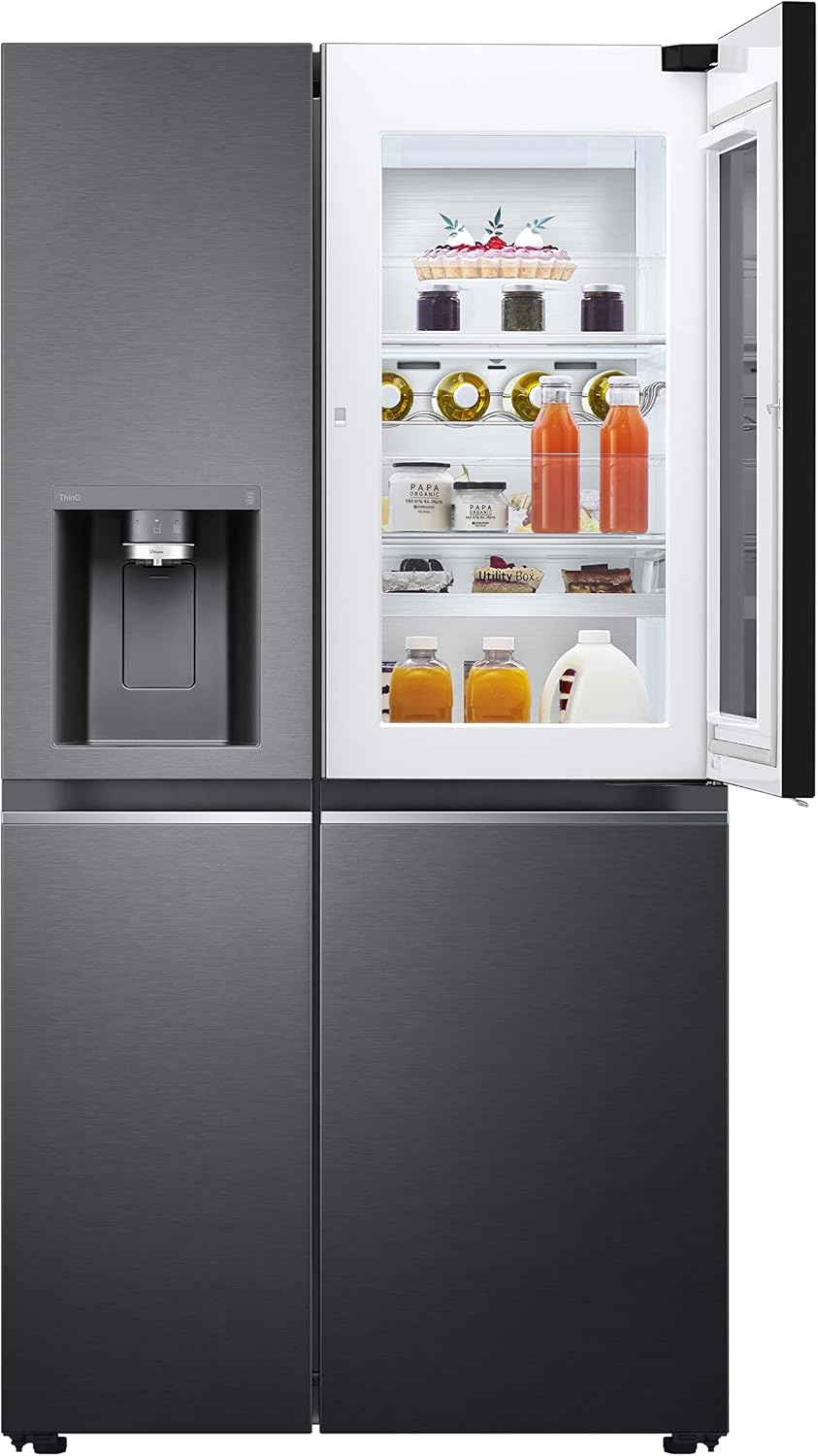 2026 LG GSXV91MCAF Réfrigérateur combiné - Side by Side, 635L, InstaView, Total No-Frost, Compartiment congélation, Distributeur d'eau et glace UVnano, Compresseur Inverter Linear, Wi-Fi, Noir, Classe F
