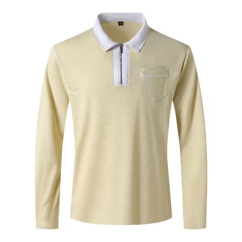 Men's Long Sleeve Zipper Polo Shirt Casual Lapel Henley Style - LAKD London
