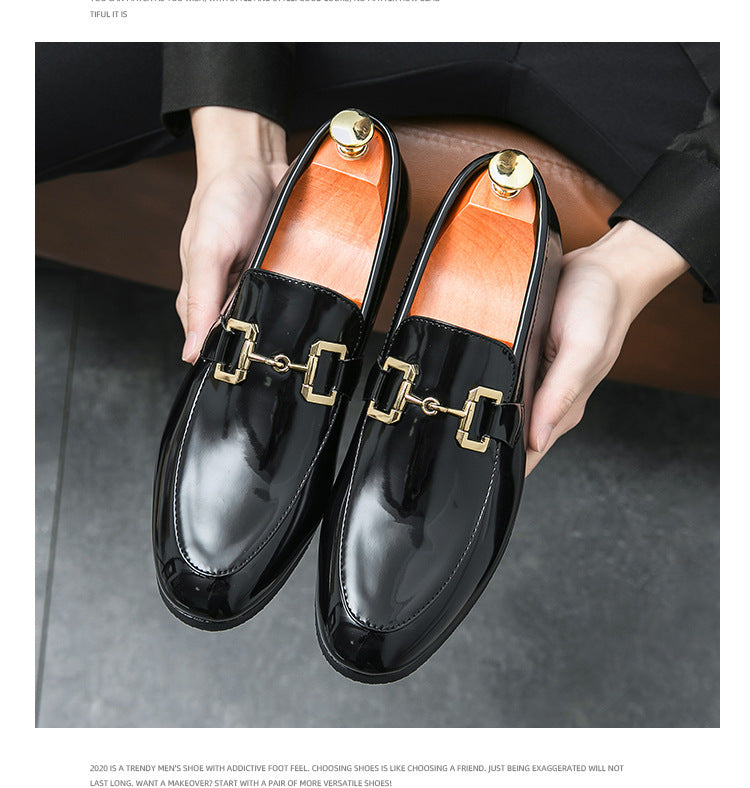 Mocassins brillant noir en cuir facile à porter classique pour homme