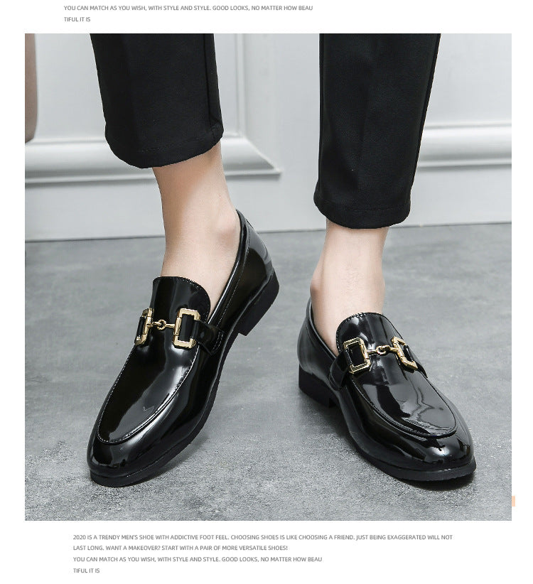 Mocassins brillant noir en cuir facile à porter classique pour homme