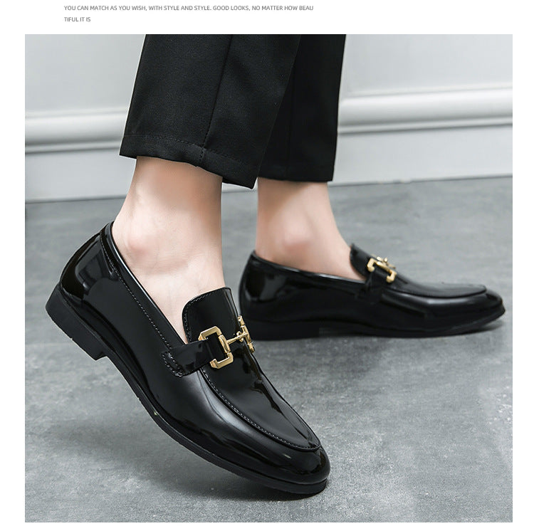 Mocassins brillant noir en cuir facile à porter classique pour homme