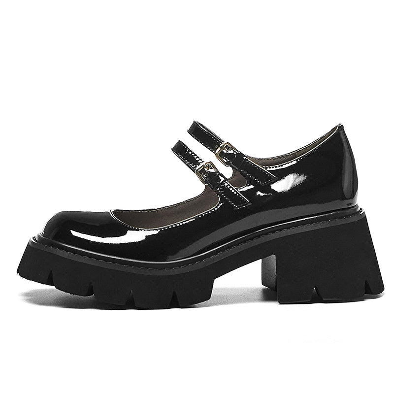 Escarpins en cuir véritable Mary Jane bout rond petit talon pour femme