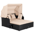 2026 Chaise Longue à 2 Places en Rotin avec Auvent Rétractable Bain de Soleil avec Panneaux Latéraux Pliables Charge 360KG Beige/Gris