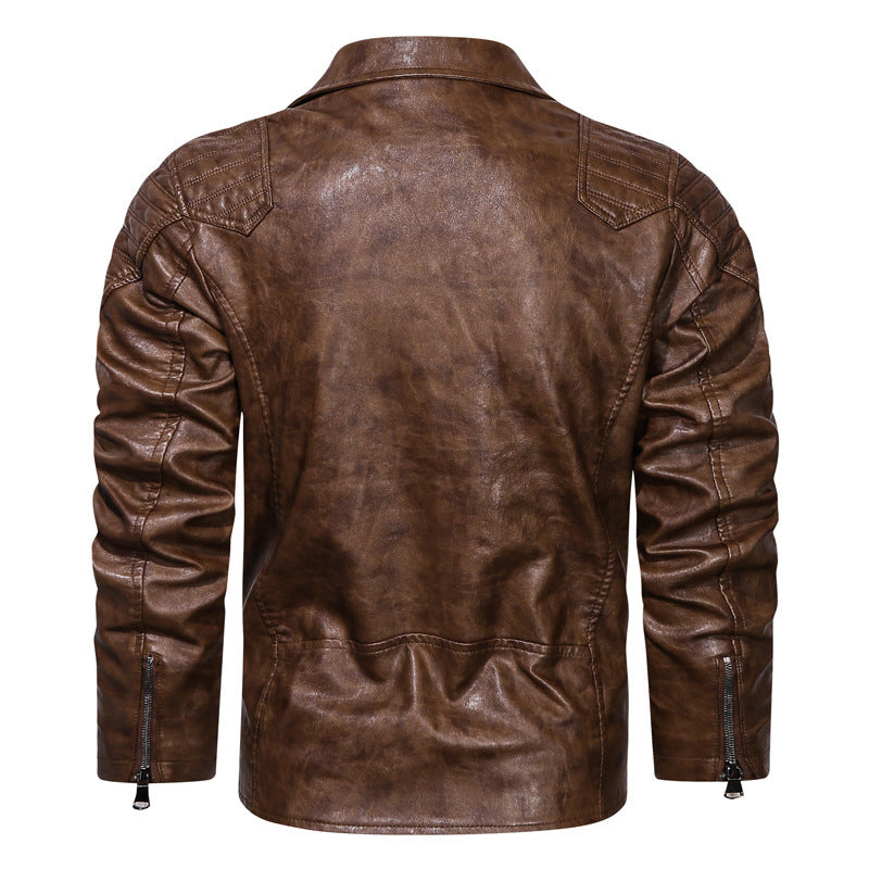 Veste rétro en cuir PU moto classique à revers pour homme