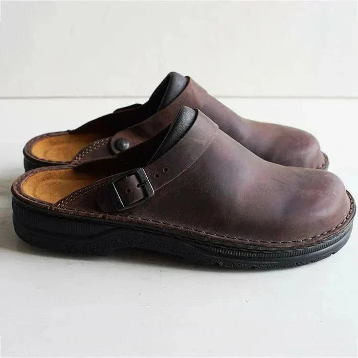 2026 KRIZ | Orthopaedic Leather Slip-on Clogs With Adjustable Sandal Strap