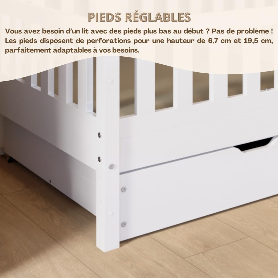 2026 Lit cabane Crazy Pine Crazy House avec tiroirs 190 x 90 cm &ndash; Lit enfant en bois naturel avec barri&egrave;re &ndash; Lit Montessori au sol avec rangement suppl&eacute;mentaire et barri&egrave;re amovible