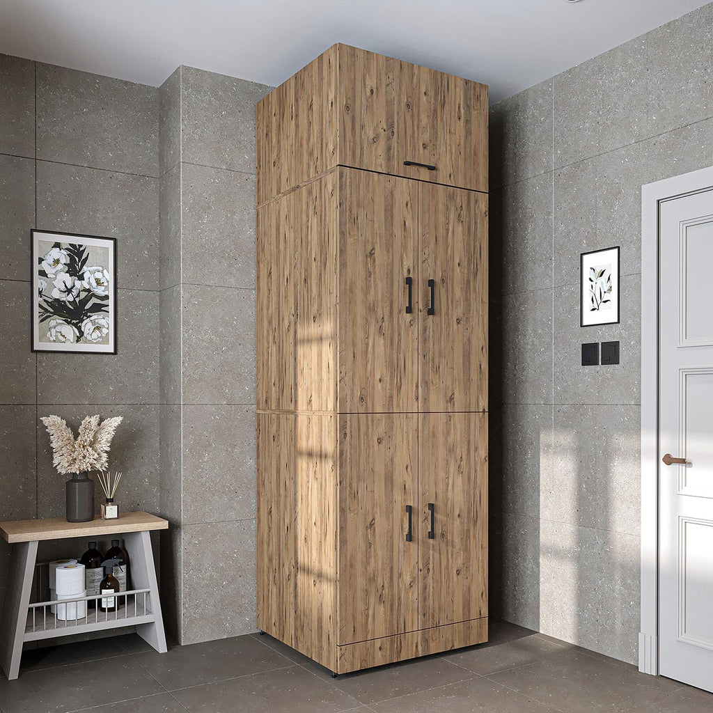 2026 ROOMART Dora Armoire de machine à laver, pour sèche-linge et machine à laver, en 4 couleurs, avec portes et planche coulissante (chêne anthracite)