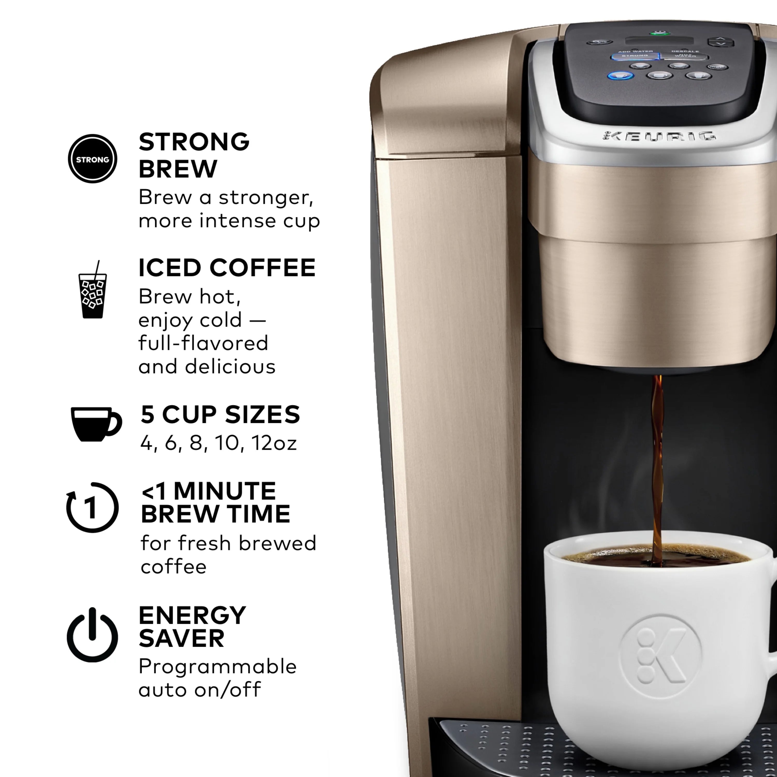 2026 2025 Keurig K-Elite – Machine à Café à Dosettes K-Cup à Portion Unique, Finition Brossée Slate, Programmable pour Café Chaud et Glacé
