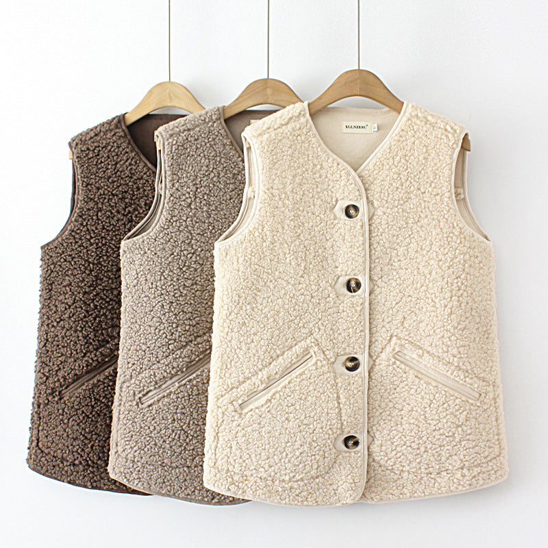 Gilet sans manches grande taille daim lambswool doux chaud ville pour femme