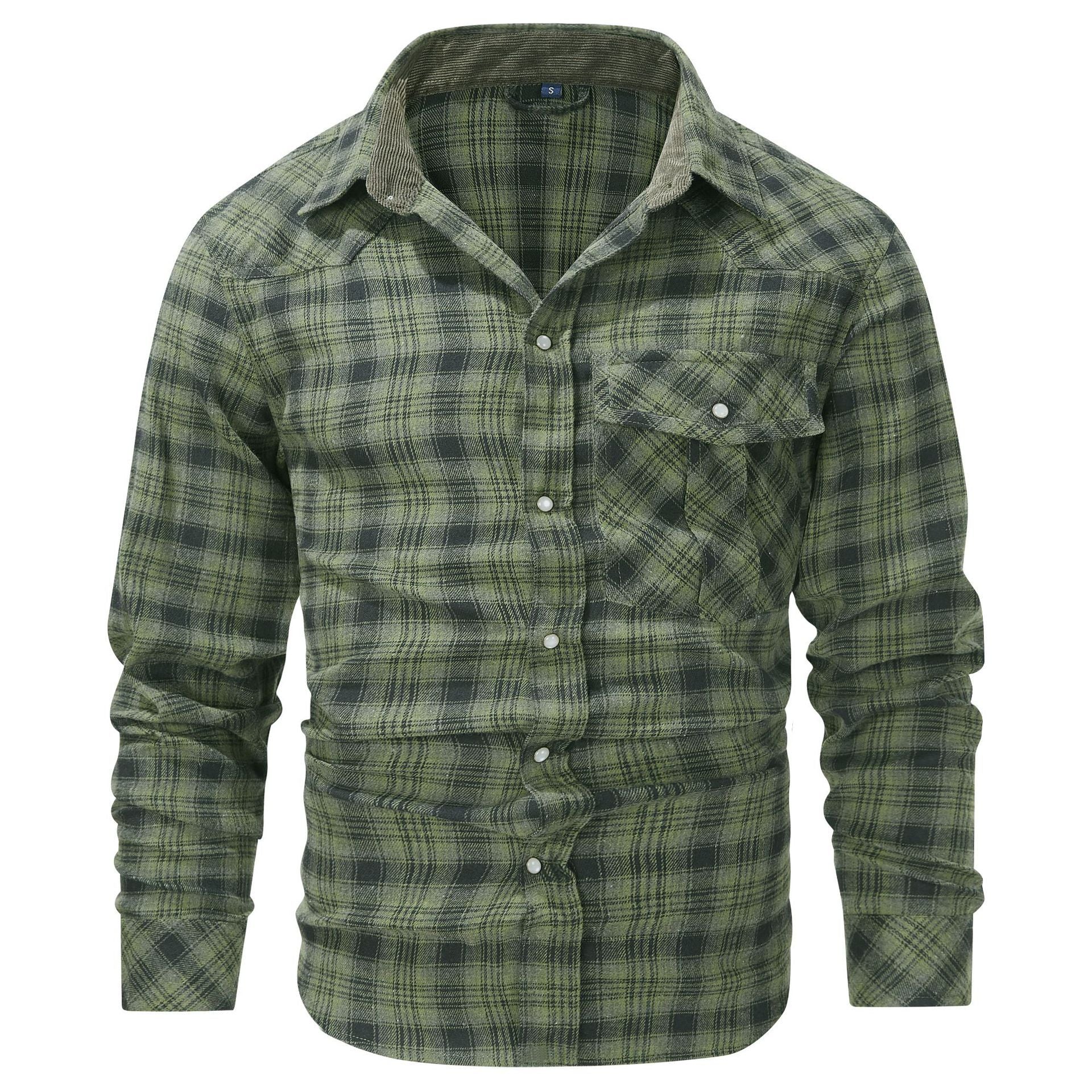 Men's Retro Western Plaid Flannel Pearl Snap Western Style Shirt - LAKD London