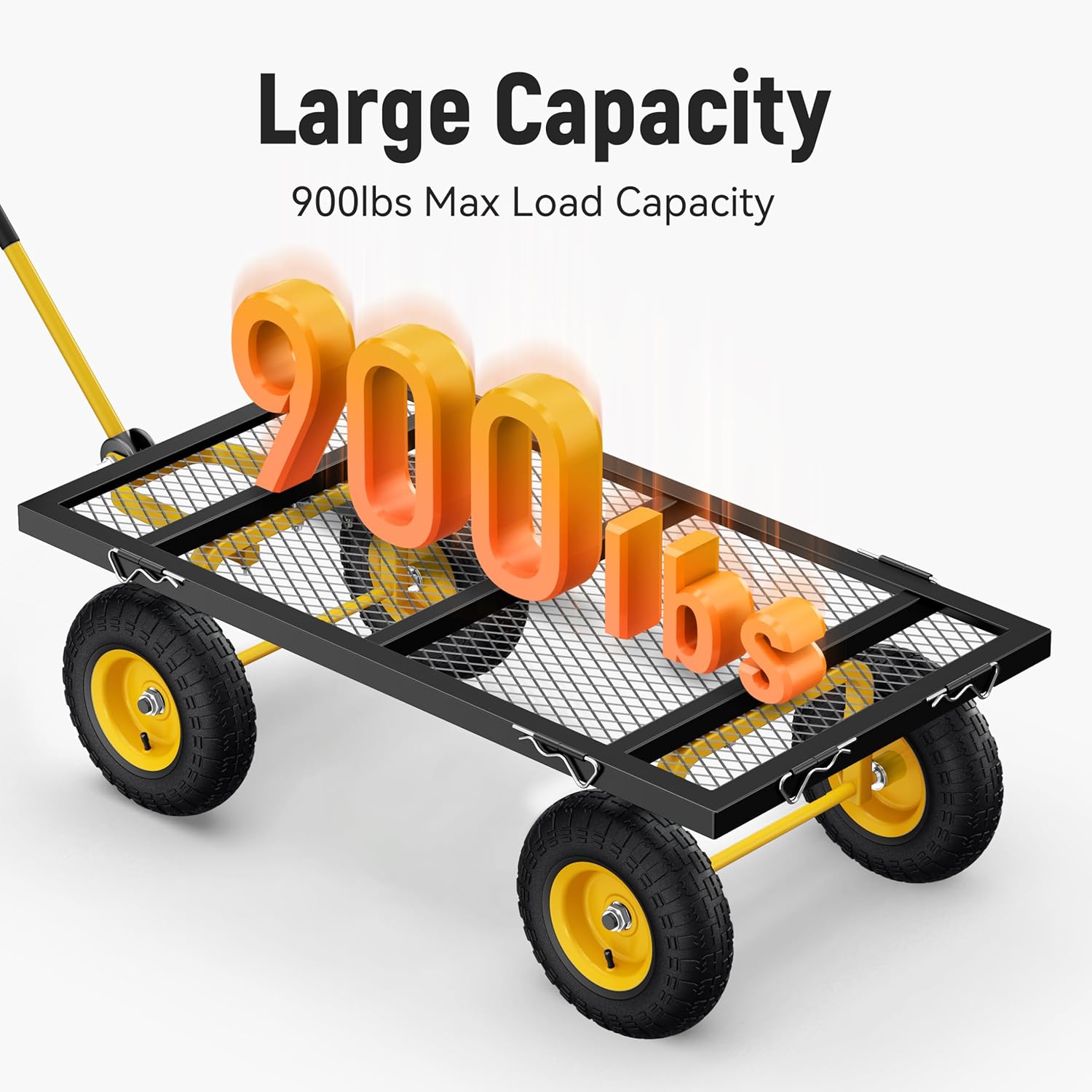 2026 Steel Garden Cart, 2-in-1 1400 lbs Heavy Duty Utility Wagon, with Removable Mesh Sides to Convert into Flatbed, 240° U-Turn 13" Pneumatic Tires Garden Wagon for Farm Yard Lawn Garden Camping