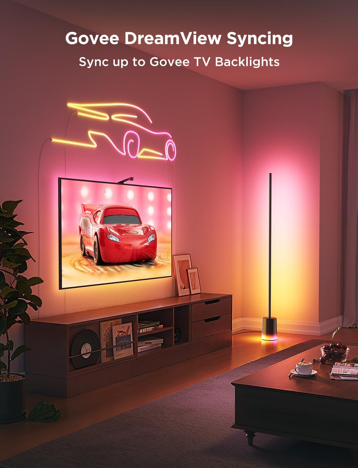 2026 2025 Lampadaire Govee 2 avec Matter, LED RGBIC, Blanc Chaud et Froid, Compatible Alexa, 1725 lm, Synchronisation Musique, Modes Scènes, Lampadaire Intelligent pour Salon et Chambre, Noir (1 Pièce)