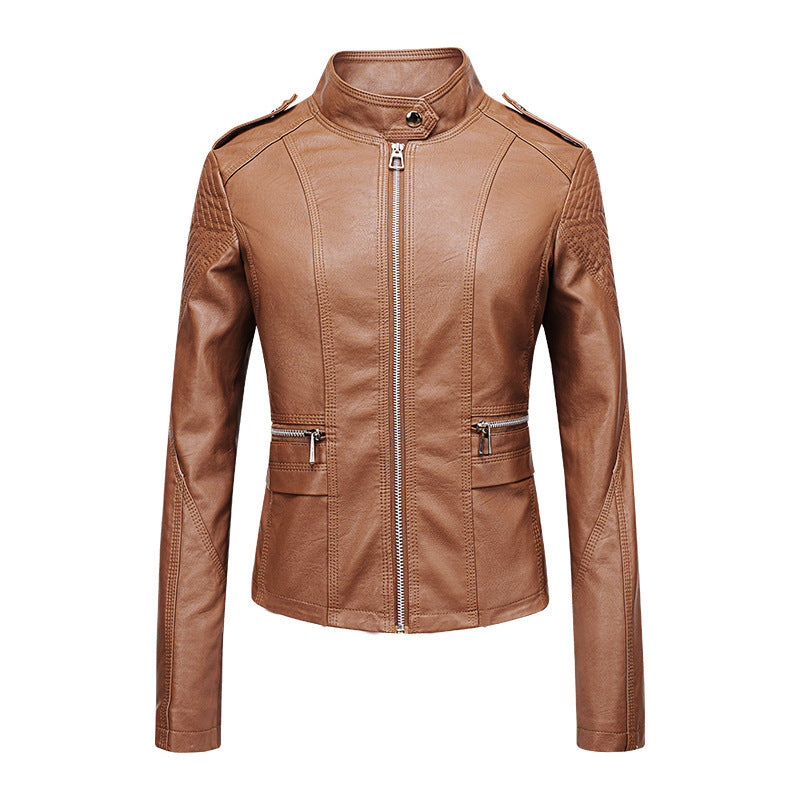 Veste coupe ajustée en cuir PU moto zippé pour femme