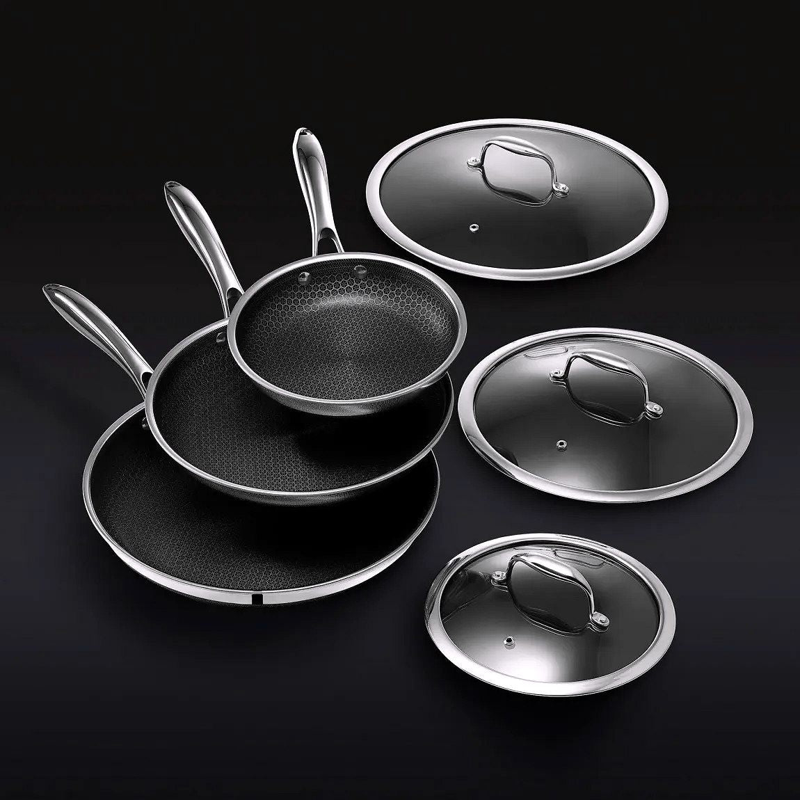 2026 Set de casseroles en acier inoxydable 6 pièces avec couvercles en verre – Noir