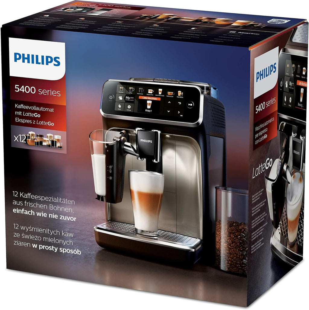 2026 Philips Série 5400 Machine Expresso - Café à Grain - LatteGo Mousseur à Lait, 12 Spécialités de Café, Affichage Intuitif, 4 Profils Utilisateur, Noir (EP5441/50)