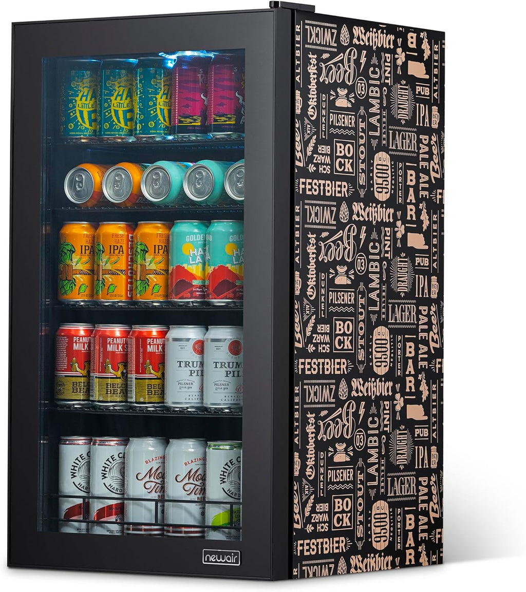 2026 Getränkekühlschrank | Freistehender Kühlschrank für 126 Dosen mit Glastür mit Scharnier rechts | Mini-Getränkekühlschrank, perfekt für Bier, Wein, Limonade und kühlere Getränke