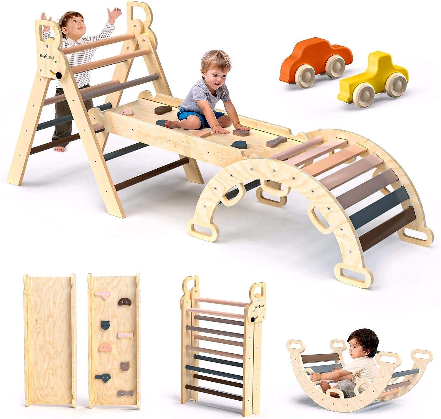 2026 Ensemble Triangle de Pikler 7-en-1 – Aire d’Escalade Montessori Pliable en Bois pour Enfants, avec Arche, Rampe & Échelle – Arc-en-ciel