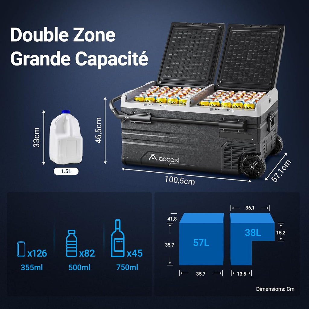 2026 115L Glaciere Electrique Double Zone,Glaciere a Compression WiFi APP,12 V/24 V et 100-240 V Frigo Camping,-20 ℃ à 20 ℃,pour Voiture,Camion,Bateau,Camping,Car,Caravanes,Voyageant,Maison