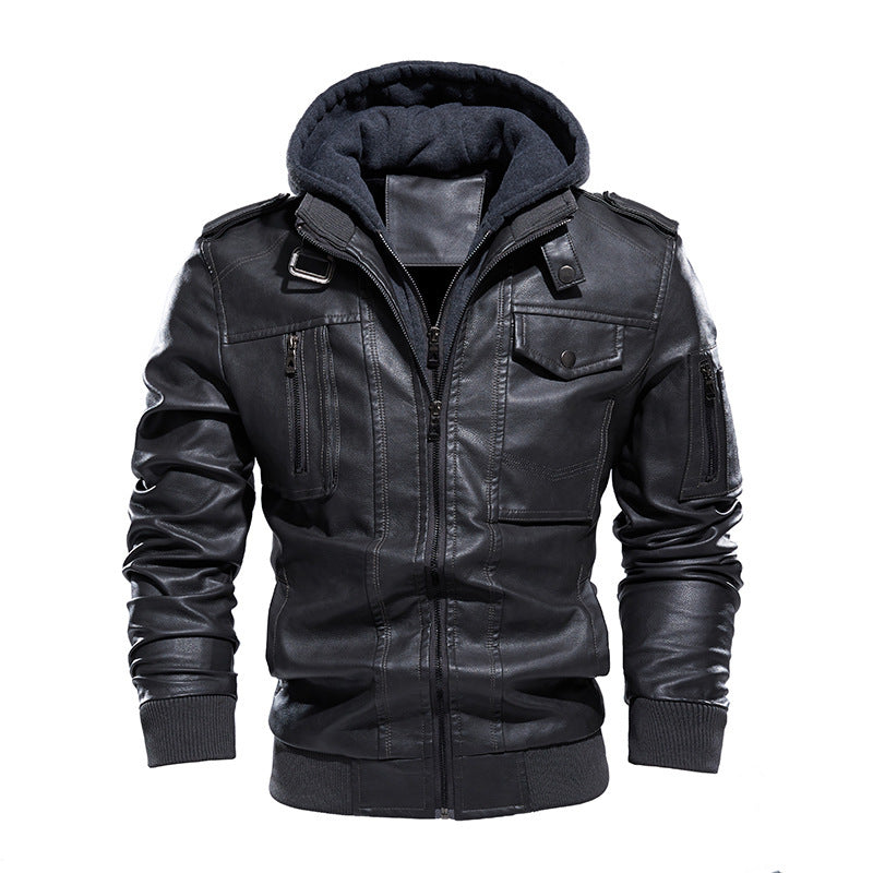 Veste vintage à capuche en cuir doux en velours doublure pour homme