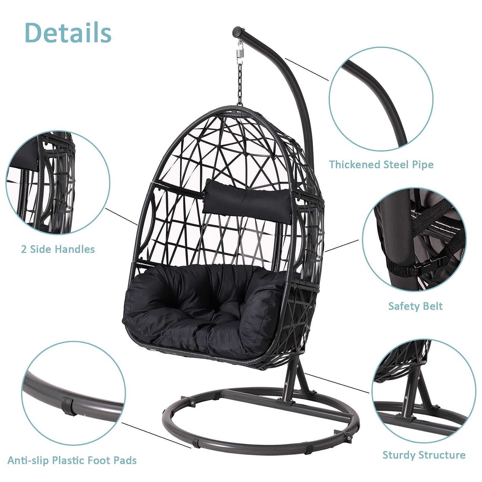 2026 Haverchair Fauteuil suspendu en œuf avec support pour extérieur et terrasse