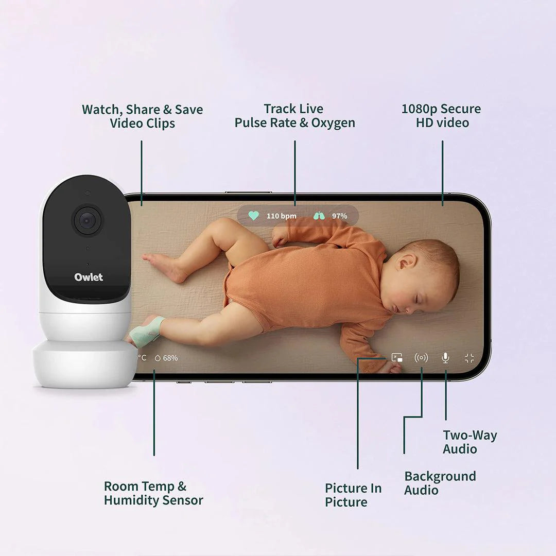 2026 2025 Owlet Dream Duo – Moniteur de Sommeil et Veille Bébé Intelligent – Blanc & Menthe