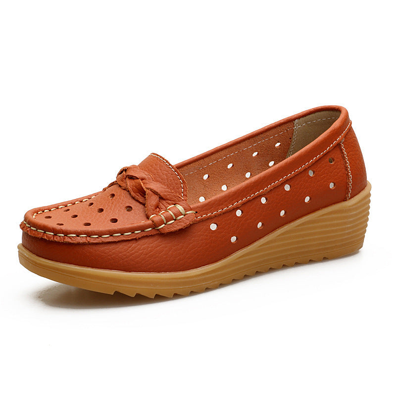 Escarpins cuir de vachette gommino semelle souple compensé pour femme